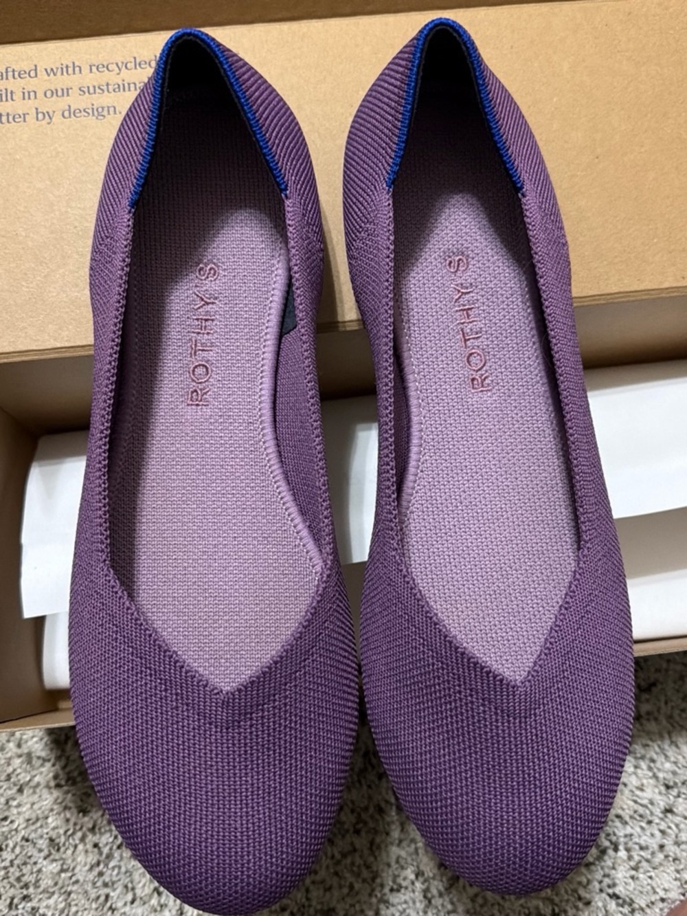 Rothy's Purple Knit Slip-On Flats with Blue Trim - Picture 2 of 5